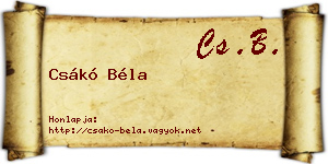 Csákó Béla névjegykártya